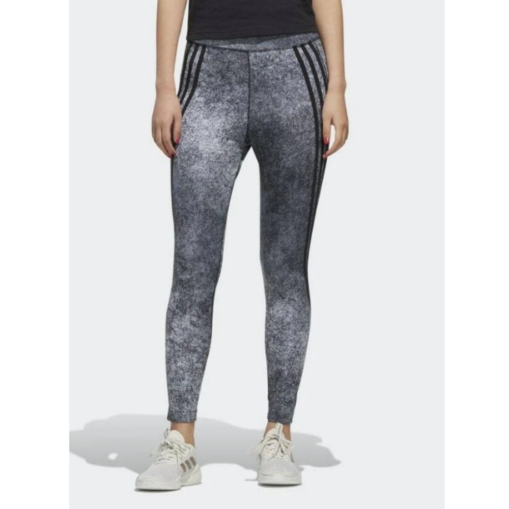 Adidas Women's Gray Black Aeroready Static Print 3-Stripe Leggings Size S